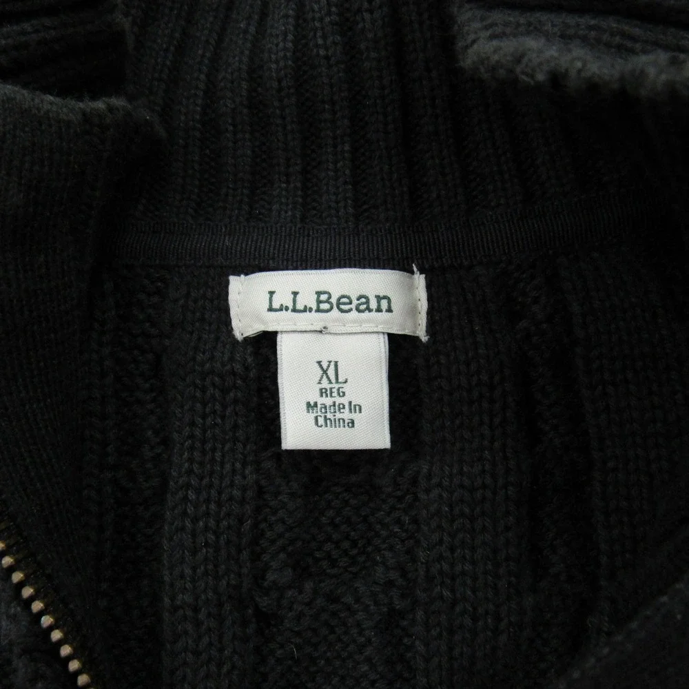 LLBean Mens Dark Gray Cable Knit Full Zip Mock Neck‎ Sweater XL